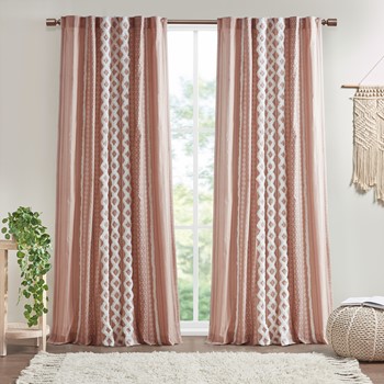 Imani Cotton Printed Curtain Panel with Chenille Stripe and Lining