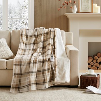 Wholesale Woolrich Print Plush to Sherpa Heated Throw