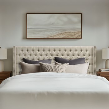Amelia Upholstered Wingback Headboard with Button Tufting & Nailhead Trim