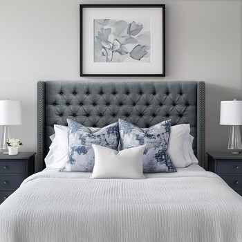 Amelia Upholstered Wingback Headboard with Button Tufting & Nailhead Trim