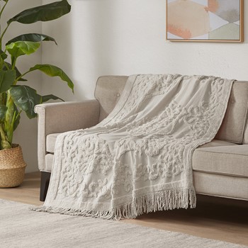 Wholesale Madison Park Chloe 100% Cotton Tufted Chenille Lightweight Throw With Fringe Tassel