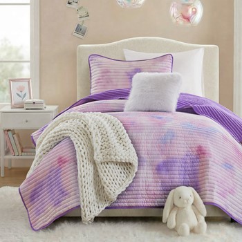 Wholesale Intelligent Design Cassiopeia Watercolor Tie Dye Printed Quilt Set with Throw Pillow