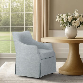 London Upholstered Skirted Dining Arm Chair with Hidden Casters