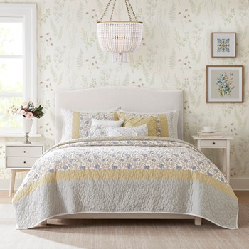 Dawn 6 Piece Cotton Percale Quilt Set with Throw Pillows