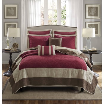 Wholesale Madison Park Attingham 7 Piece Quilt Set with Euro Shams and Throw Pillows