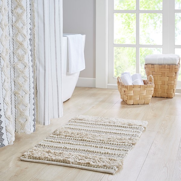 Boho Cotton With Tassels Dark Grey Bathroom Rugs Washable Throw