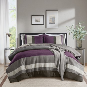 Wholesale Comfort Spaces Highland Stripe Pieced Faux Suede Comforter Set