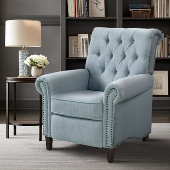 Aidan Upholstered Manual Push Back Recliner Chair with Nailheads