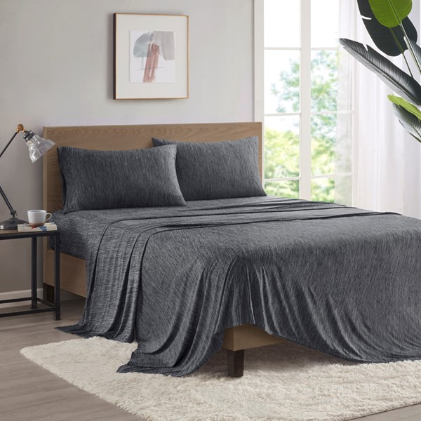 T-Shirt Cotton Jersey Knit Bed Sheet Set - Charcoal Gray / Twin/ 100% Cotton Super Soft Comfy Breathable Fits Mattress Up to 20 Extra Deep Pocket