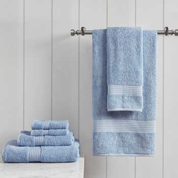 Madison Park - Bayside Embroidered Cotton Jacquard 6 Piece Towel Set - Blue