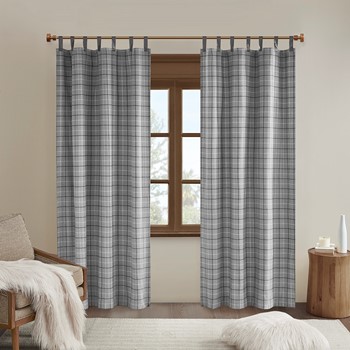 Wholesale Madison Park Anaheim Plaid Faux Leather Tab Top Curtain Panel with Fleece Lining