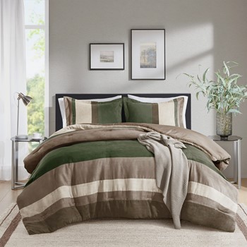Highland Stripe Pieced Faux Suede Comforter Set