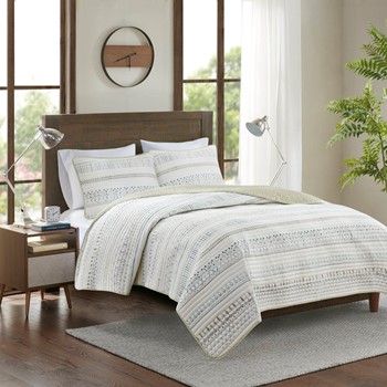 Wholesale Madison Park Fraser 3 Piece Printed Microfiber Seersucker Quilt Set