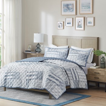 Graham 3 Piece Jacquard Patchwork Quilt Set