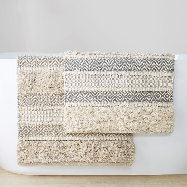 20x32 Asher Woven Textured Striped Bath Rug Natural - Ink+ivy