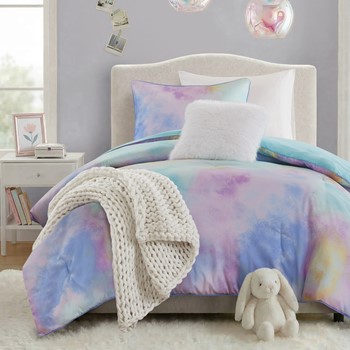 Wholesale Intelligent Design Cassiopeia Watercolor Tie Dye Printed Comforter Set with Throw Pillow