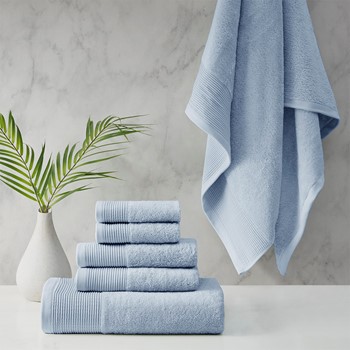 Madison Park Essentials Blue Adrien Super Soft 6 Piece Cotton Towel Set