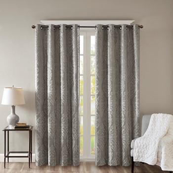 Mirage Knitted Jacquard Damask Total Blackout Grommet Top Curtain Panel
