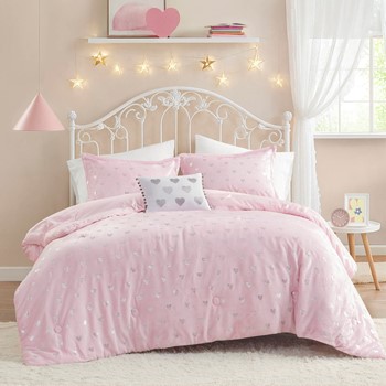 Wholesale Mi Zone Rosalie Metallic Printed Plush Comforter Set with Throw Pillow