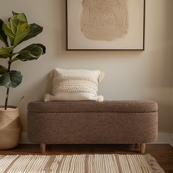 Bailey Boucle-Style Curved Storage Accent Bench