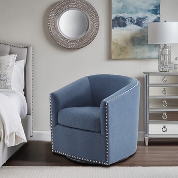 Wholesale Madison Park Tyler Upholstered Swivel Barrel Chair with Nailheads
