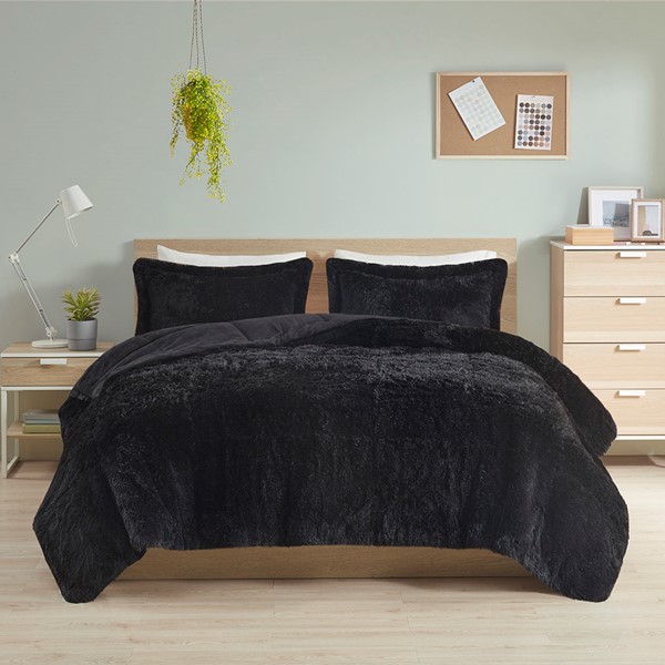 NEW! ~ MODERN ULTRA SOFT & PLUSH FLUFFY FUZZY GREY FAUX FUR SHAGGY  COMFORTER SET