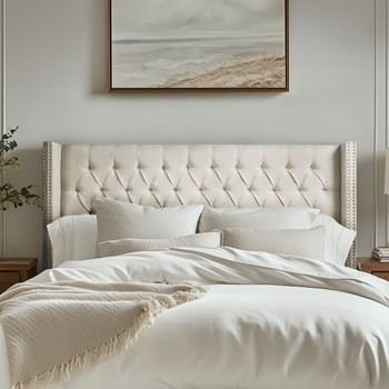 Amelia Upholstered Wingback Headboard with Button Tufting & Nailhead Trim