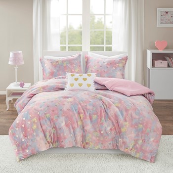 Wholesale Mi Zone Rosalie Metallic Printed Plush Comforter Set with Throw Pillow