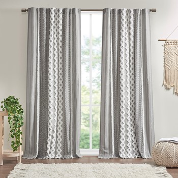 Imani Cotton Printed Curtain Panel with Chenille Stripe and Lining