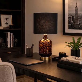 Wholesale Nicole Miller Roux Midi Leopard Glass Table Lamp