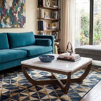 Wholesale Nicole Miller Calvedra Curve Marble-Look Coffee Table with Curved Walnut Wood Legs