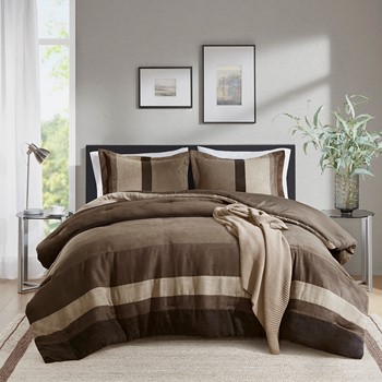 Highland Stripe Pieced Faux Suede Comforter Set