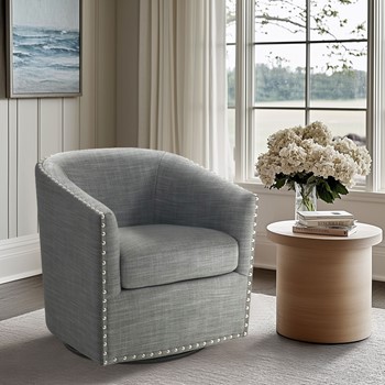 Wholesale Madison Park Tyler Upholstered Swivel Barrel Chair with Nailheads