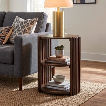 Wholesale INK+IVY Wyatt Round Slatted Wood End Table with 2-Tier Open Storage