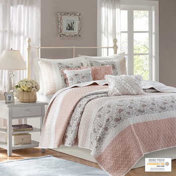Dawn 6 Piece Cotton Percale Quilt Set with Throw Pillows