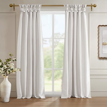 Emilia 100% Polyester Solid Faux Silk Lined Twist Tab Total Blackout Window Curtain