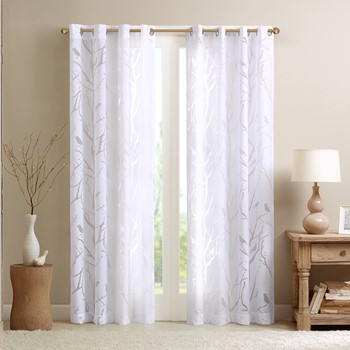 Averil Grommet Top Sheer Bird on Branches Burnout Window Curtain
