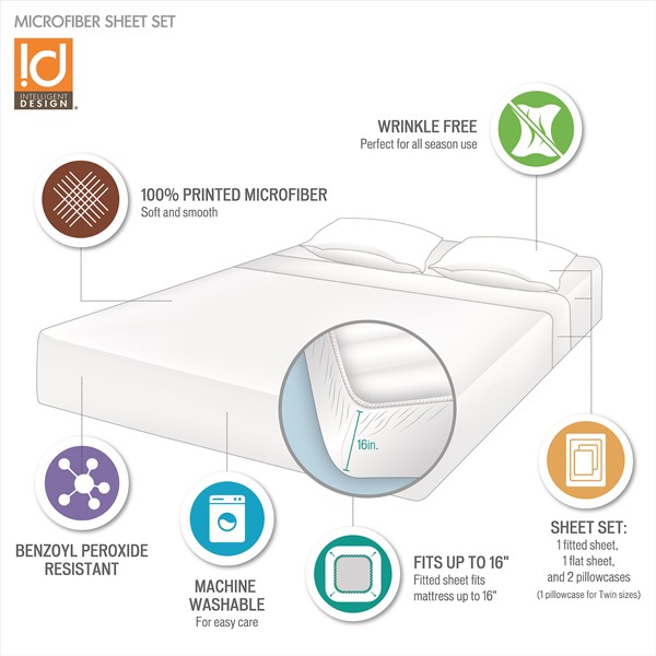 Intelligent Design Microfiber Sheet Set with Side Storage Pockets Queen