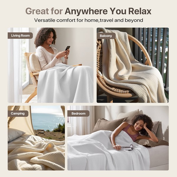 Madison Park Waffle Weave Cotton Blanket Designer Living