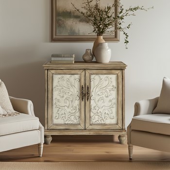 Driscoll 2-door carved wood storage cabinet