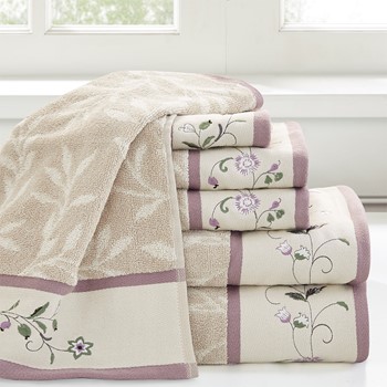 Madison Park - Bayside Embroidered Cotton Jacquard 6 Piece Towel Set - Blue