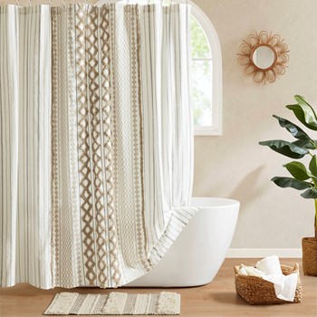 Wholesale INK+IVY Imani Cotton Printed Shower Curtain with Chenille