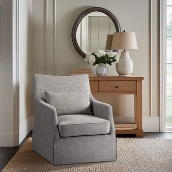 Wholesale Martha Stewart London Upholstered Skirted Swivel Armchair with Lumbar Pillow