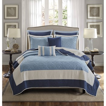Wholesale Madison Park Attingham 7 Piece Quilt Set with Euro Shams and Throw Pillows