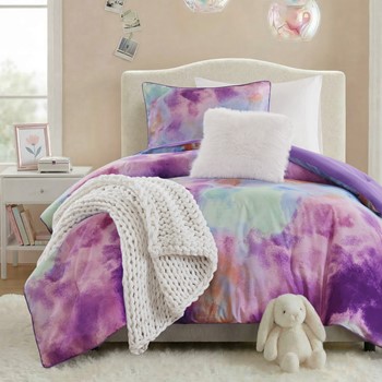 Wholesale Intelligent Design Cassiopeia Watercolor Tie Dye Printed Comforter Set with Throw Pillow