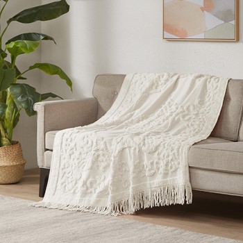 Wholesale Madison Park Chloe 100% Cotton Tufted Chenille Lightweight Throw With Fringe Tassel
