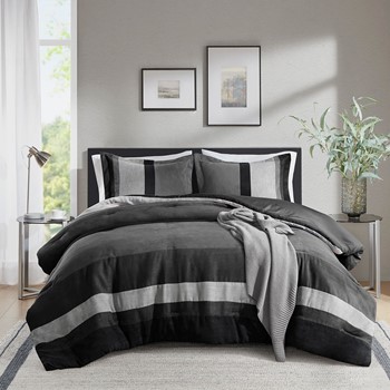 Highland Stripe Pieced Faux Suede Comforter Set