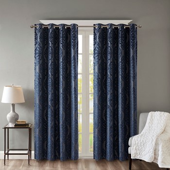 Mirage Knitted Jacquard Damask Total Blackout Grommet Top Curtain Panel