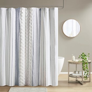 Imani Cotton Printed Shower Curtain with Chenille