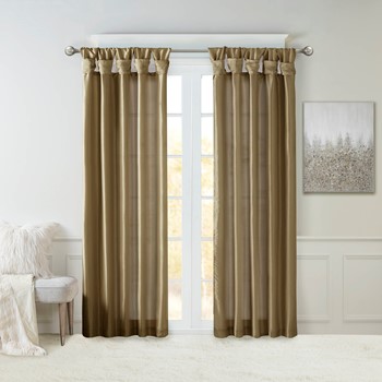 Emilia 100% Polyester Solid Faux Silk Lined Twist Tab Window Curtain